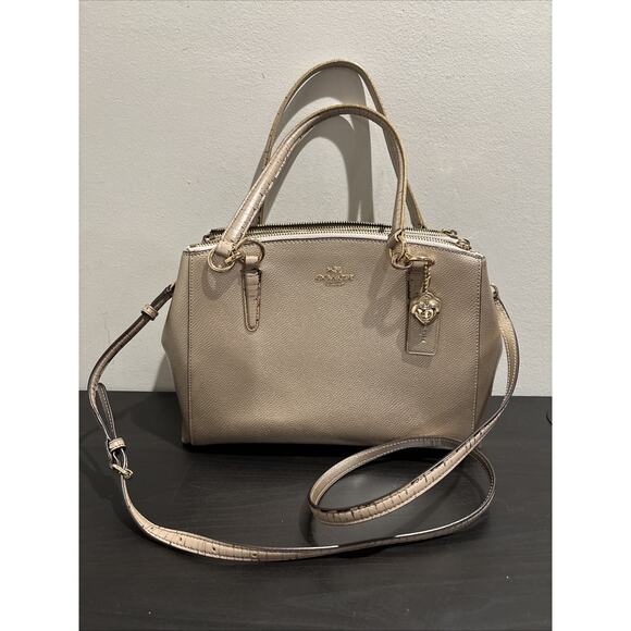 COACH Mini Christie Carryall Crossbody Gold Metallic Crossgrain Leather w/Glitte - Picture 1 of 16
